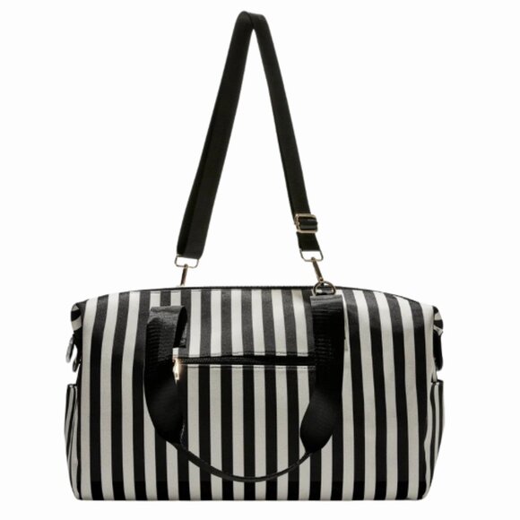 Alice + Oliva Black and White Striped Duffle Bag with Detachable Crossbody Strap - Picture 1 of 5